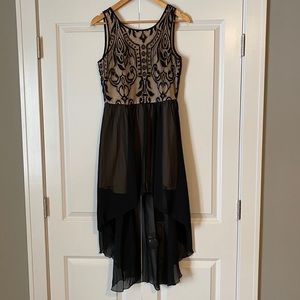Windsor Black/Nude Lace Bodice Hi-Low Dress